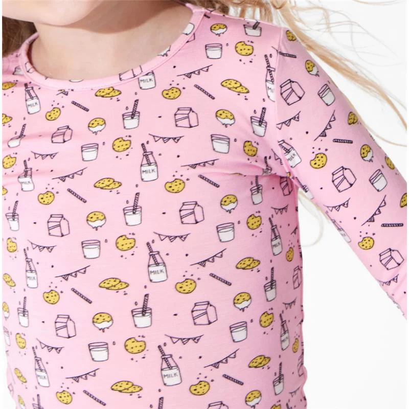 Bellabu Bear - Milk And Cookies Pink Kids Bamboo Pajamas, 18-24M - Image 3