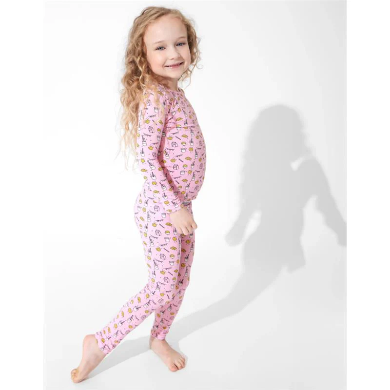 Bellabu Bear - Milk And Cookies Pink Kids Bamboo Pajamas, 18-24M - Image 4