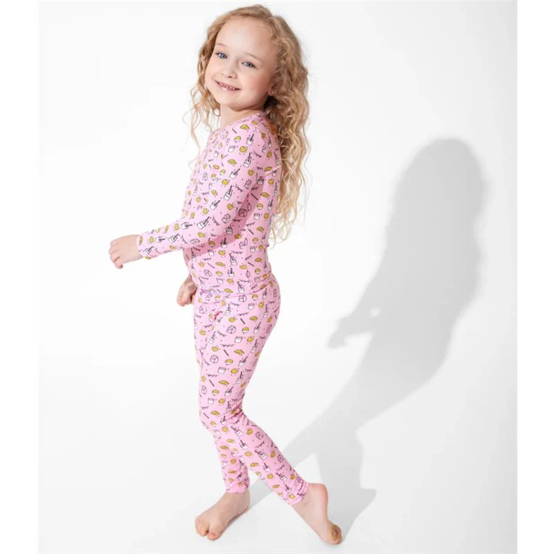 Bellabu Bear - Milk And Cookies Pink Kids Bamboo Pajamas, 18-24M - Image 6