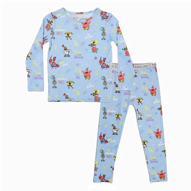Bellabu Bear - Spongebob Squarepants, Good Vibes Bamboo Kids Pajamas - Image 4
