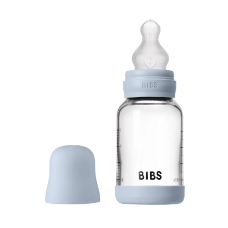 Bibs - Baby 4Oz Silicone Glass Bottle With Bumper Baby Blue