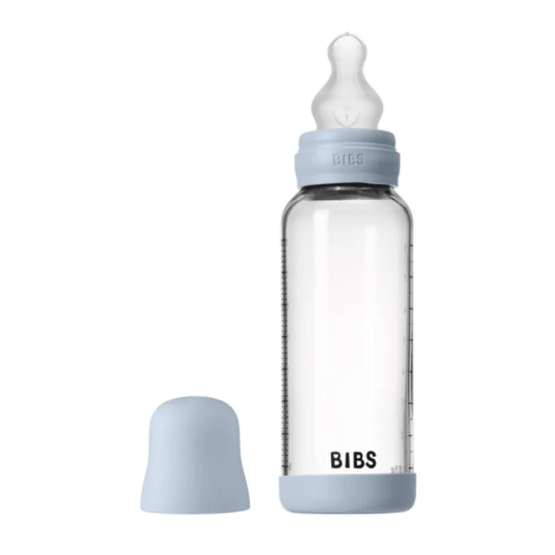 Bibs - Baby 8Oz Silicone Glass Bottle With Bumper Baby Blue