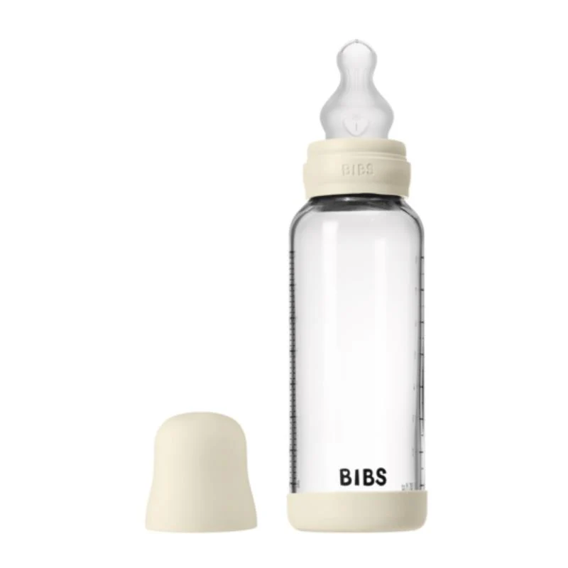 Bibs - Baby 8Oz Silicone Glass Bottle With Bumper Ivory