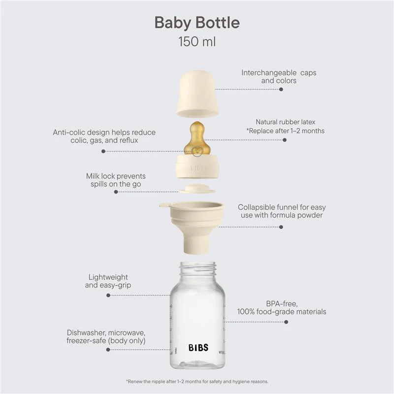 Bibs - Baby Plastic Bottle With Latex Nipple 150Ml, Ivory - Image 2