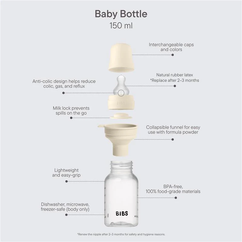 Bibs - Baby Plastic Bottle With Silicone Nipple 150Ml, Ivory - Image 2