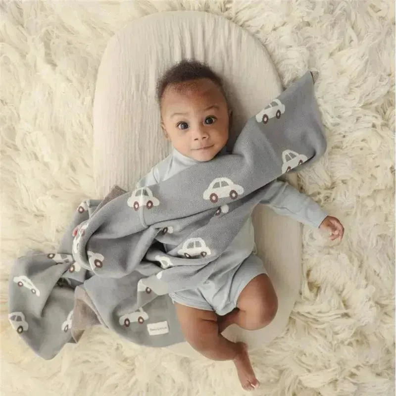 Bleu La La - 100% Luxury Cotton Receiving Swaddle Baby Blanket, Cars Cream - Image 3