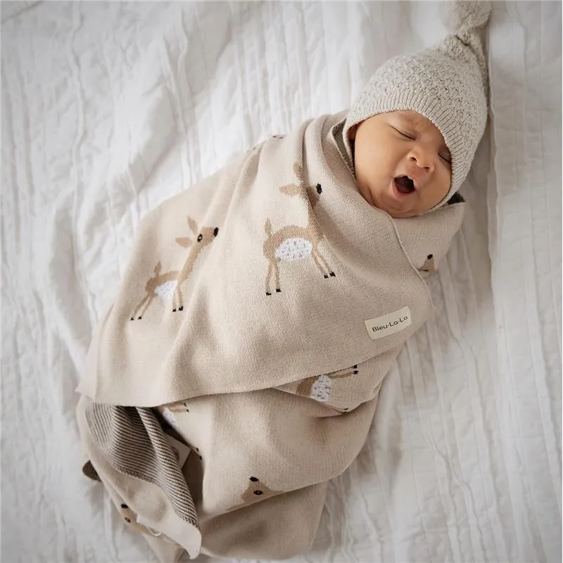 Bleu La La - 100% Luxury Cotton Receiving Swaddle Baby Blanket - Deer - Image 7
