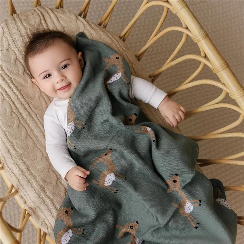 Bleu La La - 100% Luxury Cotton Receiving Swaddle Baby Blanket - Deer - Image 8