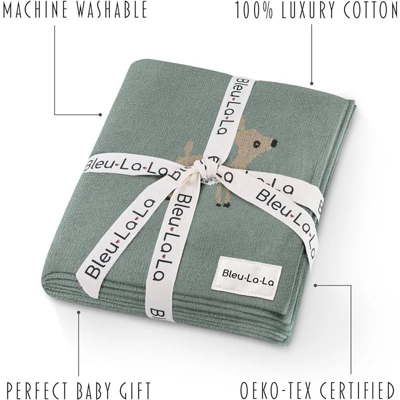 Bleu La La - 100% Luxury Cotton Receiving Swaddle Baby Blanket - Deer - Image 9