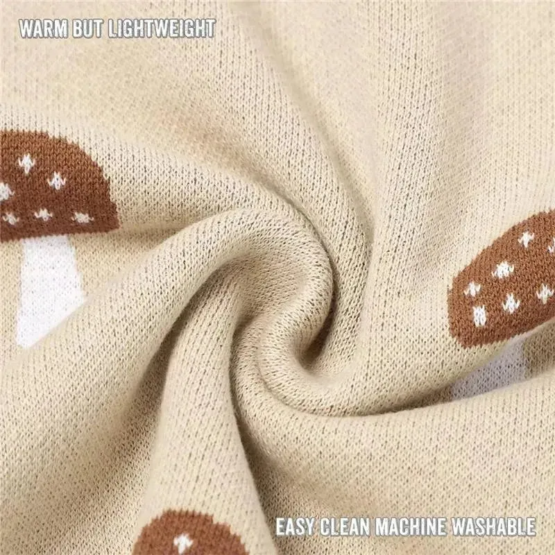 Bleu La La - 100% Luxury Cotton Swaddle Receiving Baby Blanket, Mushroom Camel - Image 5