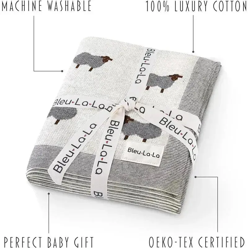 Bleu La La - 100% Luxury Cotton Swaddle Receiving Baby Blanket, Sheep Ivory - Image 6