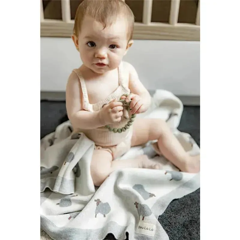 Bleu La La - 100% Luxury Cotton Swaddle Receiving Baby Blanket, Sheep Ivory - Image 8