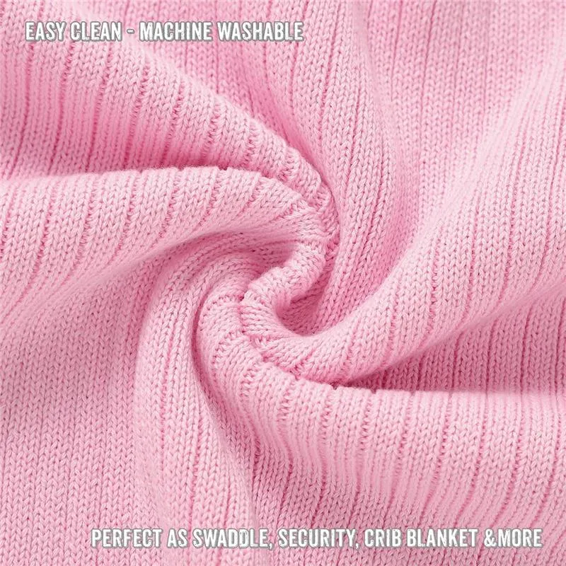 Bleu La La - 100% Luxury Organic Cotton Ribbed Baby Swaddle Blanket, Pink - Image 3