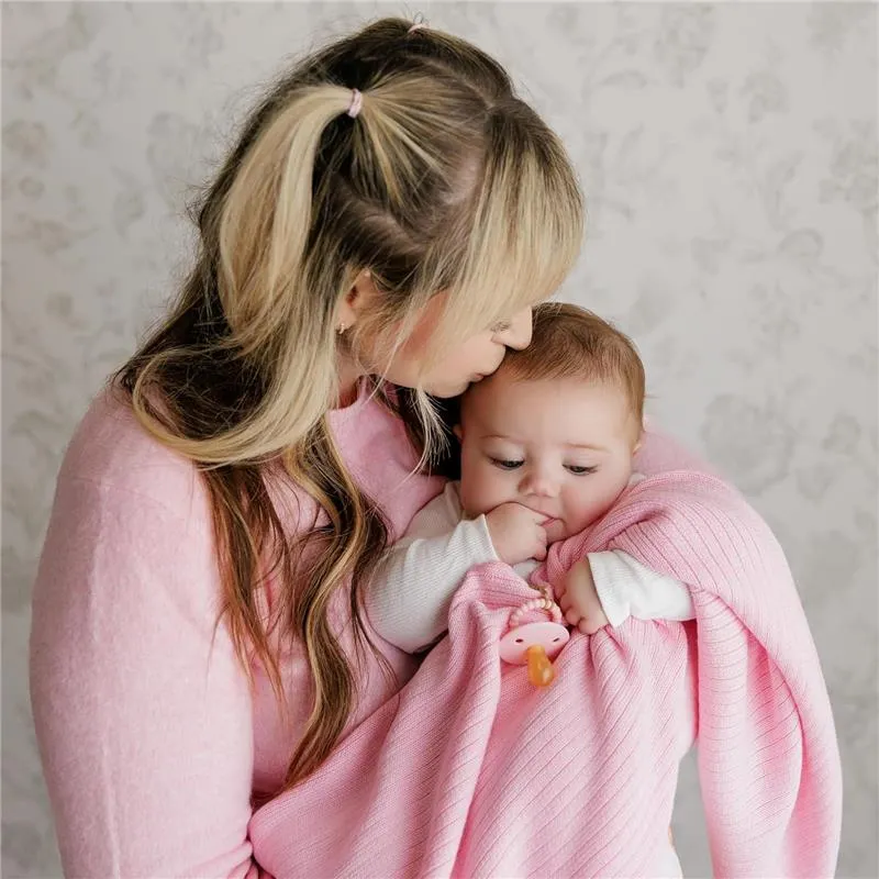 Bleu La La - 100% Luxury Organic Cotton Ribbed Baby Swaddle Blanket, Pink - Image 4