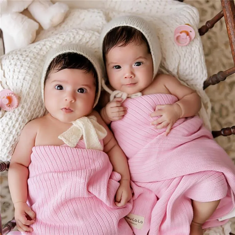 Bleu La La - 100% Luxury Organic Cotton Ribbed Baby Swaddle Blanket, Pink - Image 5