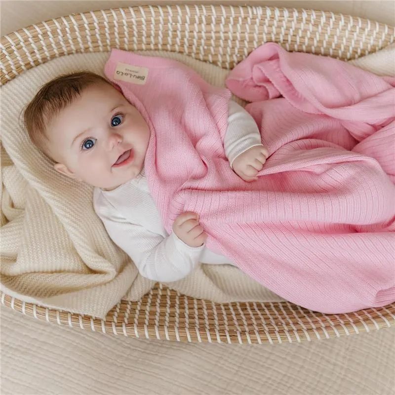 Bleu La La - 100% Luxury Organic Cotton Ribbed Baby Swaddle Blanket, Pink - Image 7