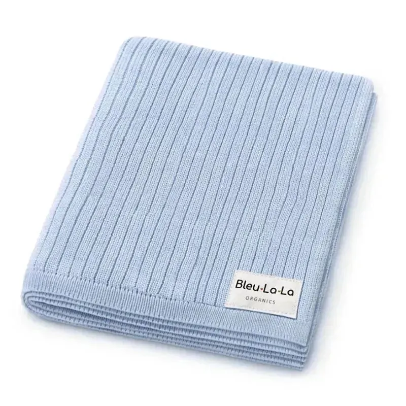 Bleu La La - 100% Luxury Organic Cotton Ribbed Baby Swaddle Blanket, Sky Blue