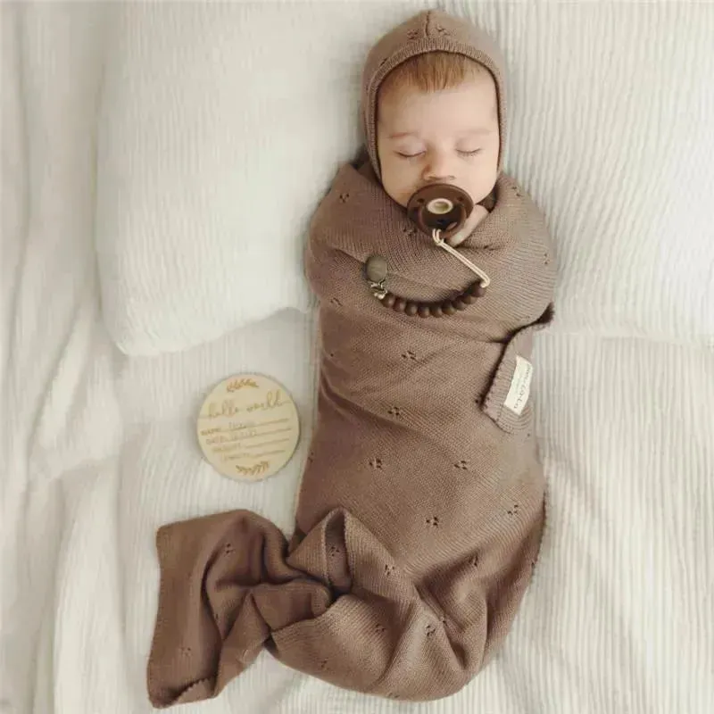 Bleu La La - 100% Organic Cotton Luxury Organic Blanket + Bonnet Hat Set, Beige - Image 6