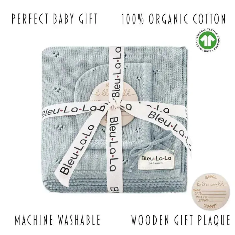 Bleu La La - 100% Organic Cotton Luxury Organic Blanket + Bonnet Hat Set, Pink - Image 3