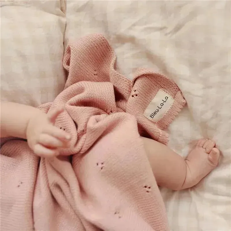 Bleu La La - 100% Organic Cotton Pointelle Swaddle Receiving Baby Blanket, Ballet Slippers - Image 4