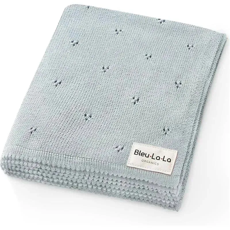 Bleu La La - 100% Organic Cotton Pointelle Swaddle Receiving Baby Blanket,| Powder Blue