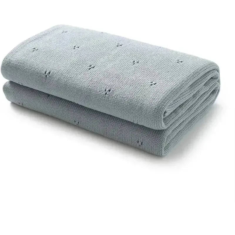 Bleu La La - 100% Organic Cotton Pointelle Swaddle Receiving Baby Blanket,| Powder Blue - Image 3