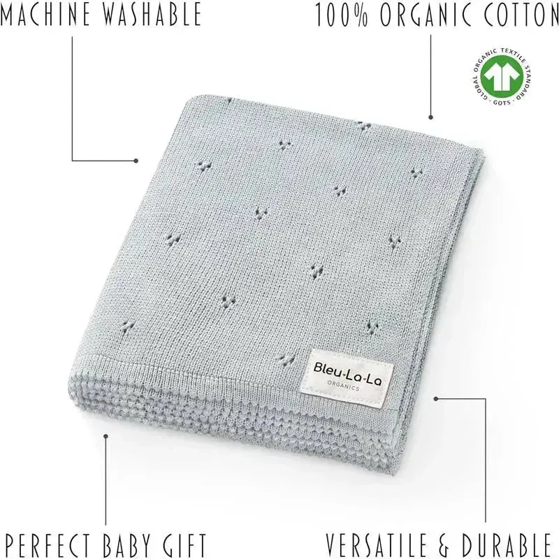 Bleu La La - 100% Organic Cotton Pointelle Swaddle Receiving Baby Blanket,| Powder Blue - Image 4