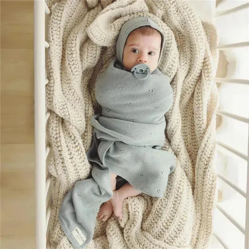 Bleu La La - 100% Organic Cotton Pointelle Swaddle Receiving Baby Blanket,| Powder Blue - Image 5