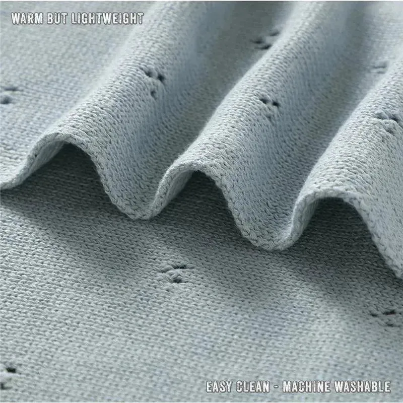 Bleu La La - 100% Organic Cotton Pointelle Swaddle Receiving Baby Blanket,| Powder Blue - Image 6