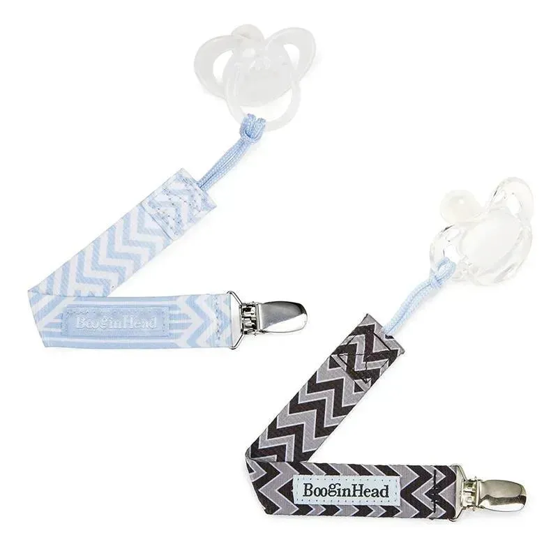 Booginhead 2-Pack Pacifier Clips, Blue and Black Chevron - Image 3