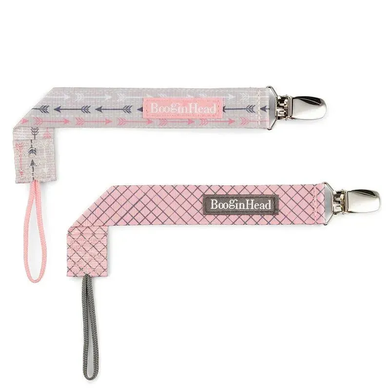 Booginhead 2-Pack Pacifier Clips, Pink Arrows