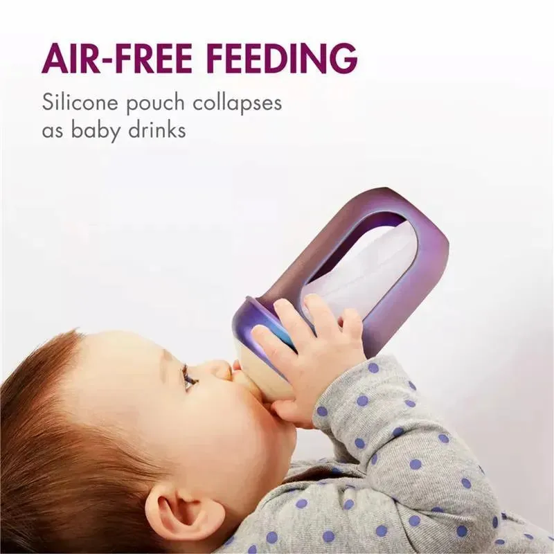 Boon - Nursh Silicone Baby Bottles with Collapsible Silicone Pouch - 8 fl oz, 3pk, Metallic - Image 3