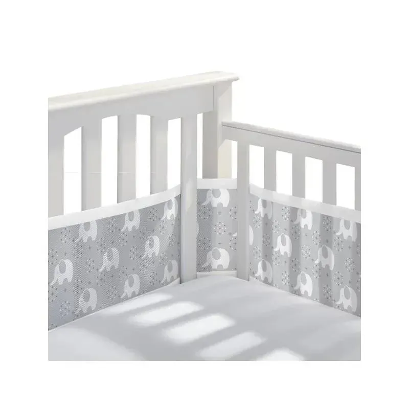 BreathableBaby - Classic Breathable Mesh Crib Liner, Peaceful Elephant Gray