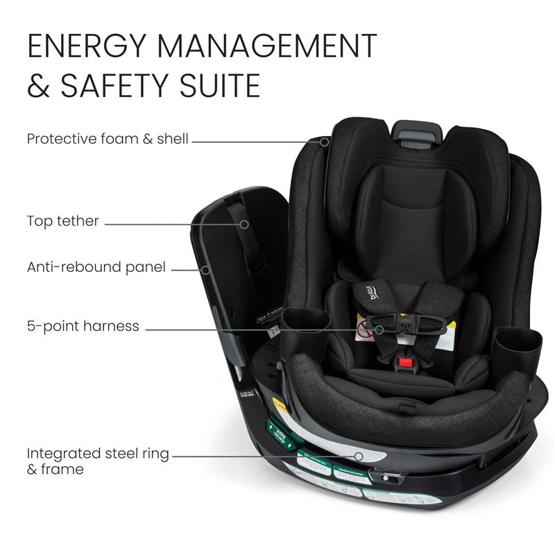 Britax Galaxy360 Slim Rotating Convertible Car Seat With SwivelSmooth Steel Ring, Raven Black - Image 7