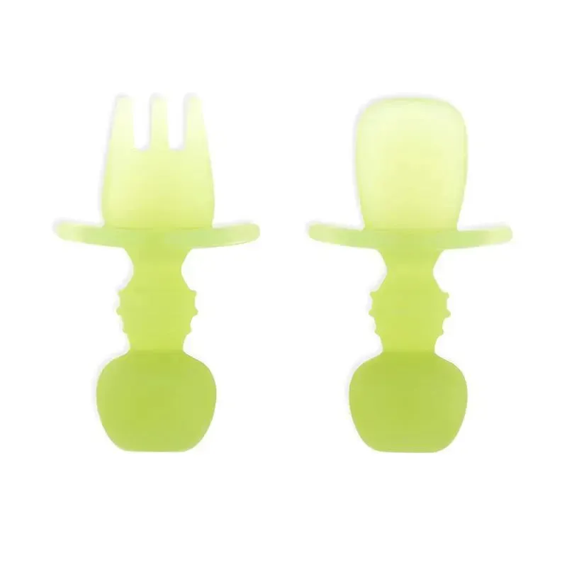 Bumkins - Baby Utensils Set, Chewtensils Silicone, Green Jelly