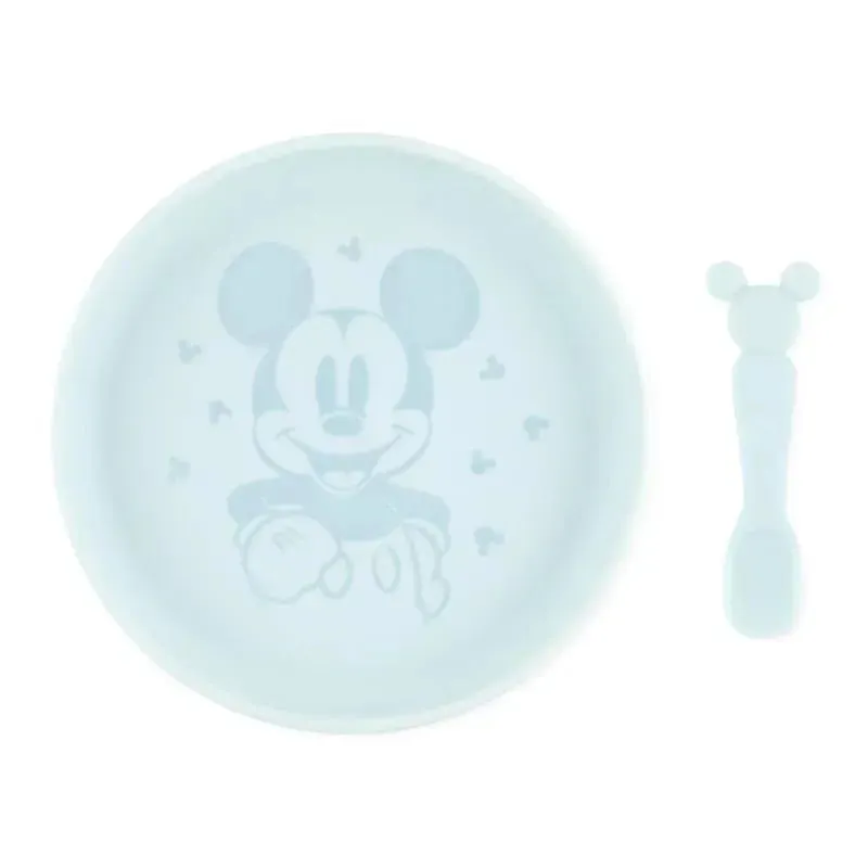Bumkins - Disney Baby and Toddler Silicone Plate and Spoon Set, 6 Months Up, Mickey Mouse