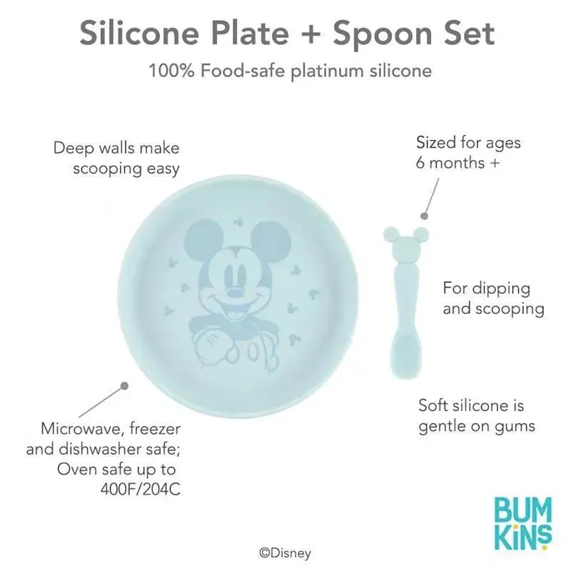 Bumkins - Disney Baby and Toddler Silicone Plate and Spoon Set, 6 Months Up, Mickey Mouse - Image 6