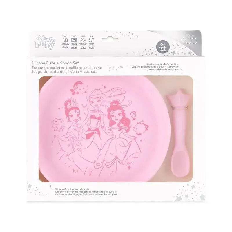 Bumkins - Disney Baby and Toddler Silicone Plate and Spoon Set, 6 Months Up, Princess - Image 4