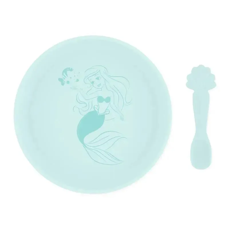 Bumkins - Disney Baby and Toddler Silicone Plate and Spoon Set, 6 Months Up, Princess Ariel