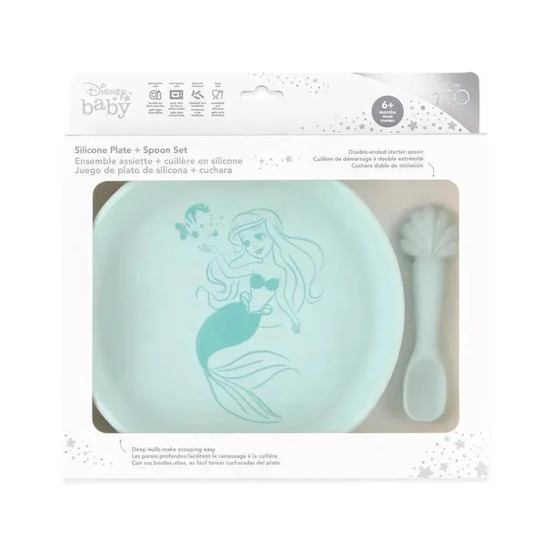 Bumkins - Disney Baby and Toddler Silicone Plate and Spoon Set, 6 Months Up, Princess Ariel - Image 4