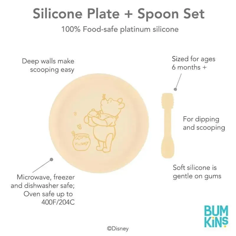 Bumkins - Disney Baby and Toddler Silicone Plate and Spoon Set, 6 Months Up, Winnie The Pooh - Image 2