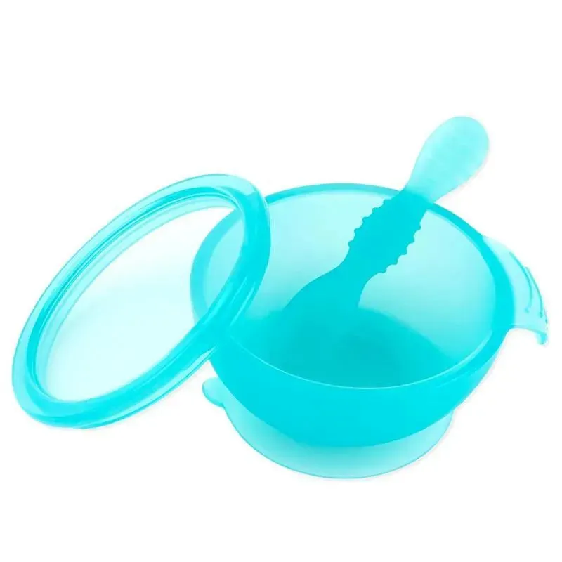 Bumkins - Silicone Feeding Set with Suction for Baby and Toddler, Blue Jelly