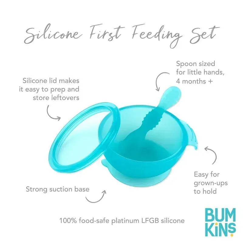 Bumkins - Silicone Feeding Set with Suction for Baby and Toddler, Blue Jelly - Image 2