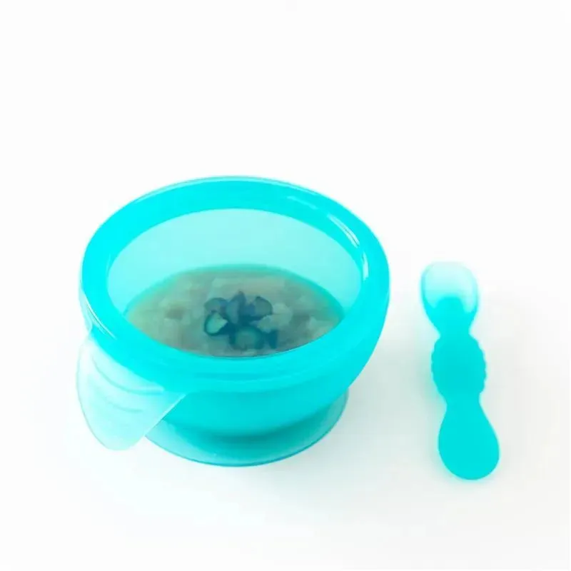 Bumkins - Silicone Feeding Set with Suction for Baby and Toddler, Blue Jelly - Image 3