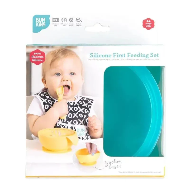 Bumkins - Silicone Feeding Set with Suction for Baby and Toddler, Blue Jelly - Image 4