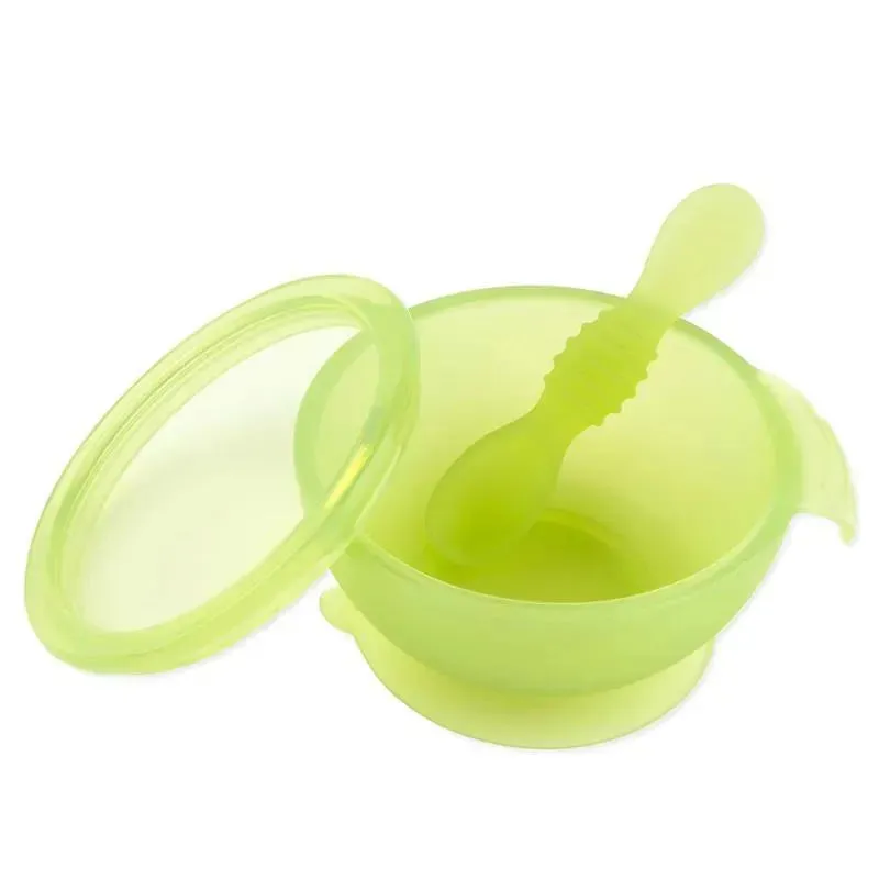Bumkins - Silicone Feeding Set with Suction for Baby and Toddler, Green Jelly