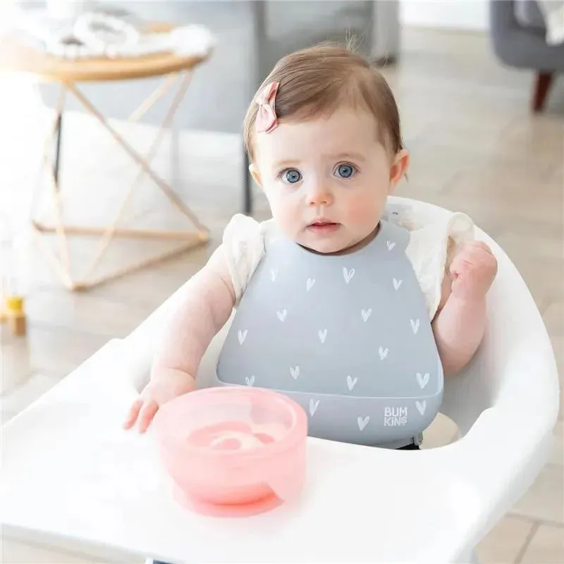 Bumkins - Silicone Feeding Set with Suction for Baby and Toddler, Pink Jelly - Image 3