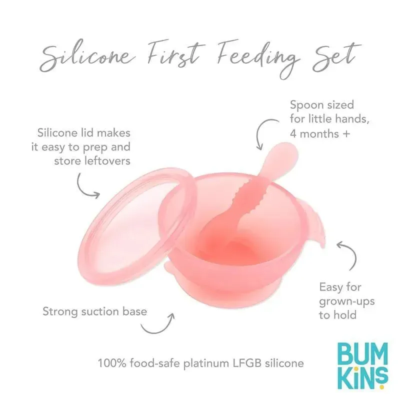 Bumkins - Silicone Feeding Set with Suction for Baby and Toddler, Pink Jelly - Image 4