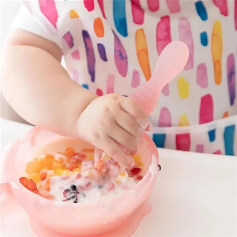 Bumkins - Silicone Feeding Set with Suction for Baby and Toddler, Pink Jelly - Image 5