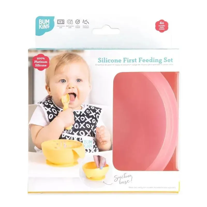 Bumkins - Silicone Feeding Set with Suction for Baby and Toddler, Pink Jelly - Image 6